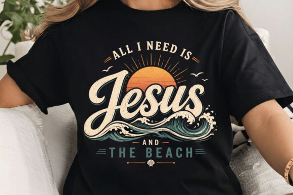 Christian Jesus Beach Waves Sunset PNG: Faith-Inspired Coastal Design