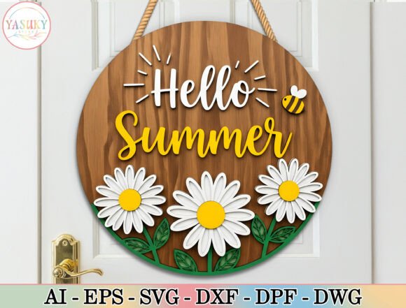 Hello Summer Daisy Round Sign SVG for Cheerful Designs