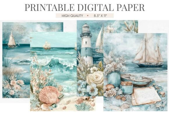 Nautical Sailboat Scrapbook Digital Paper for Modern Design