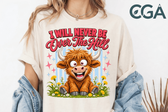 Never over the Hill Highland Cow Png: A Design Asset with Timeless Appeal