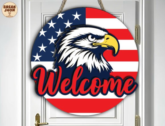 Patriotic Eagle Welcome Sign SVG: A Bold Graphic Design Element