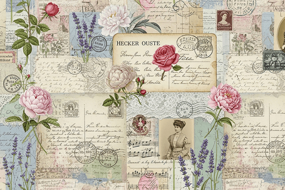 Vintage Postcard Floral Junk Journal Art: A Designer's Resource